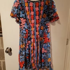 Sheer floral embroidery dress